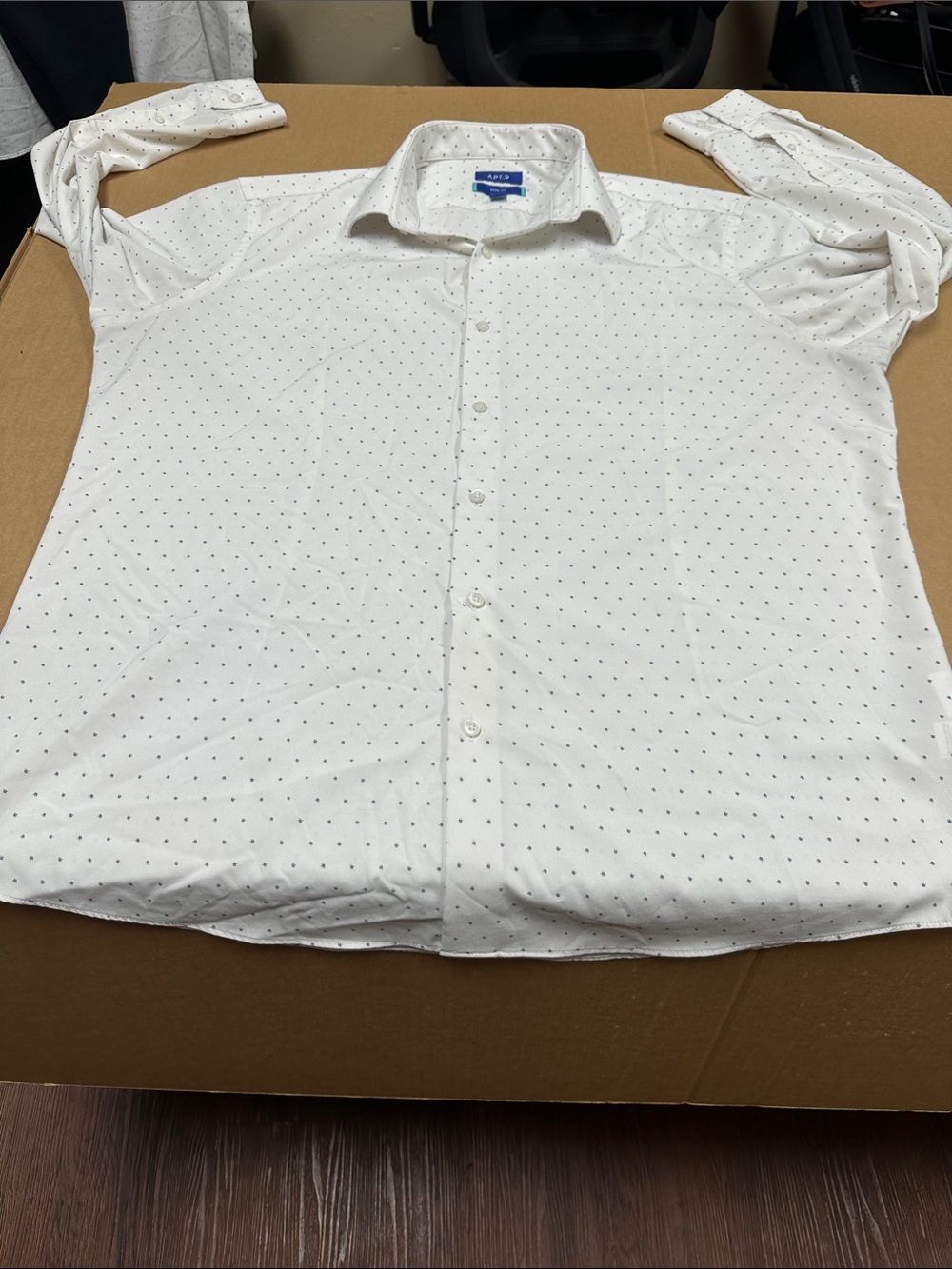 Apt. 9 White Dress Shirt with Tiny Black Microdots slim fit